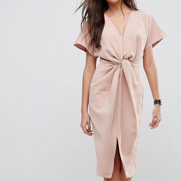 ASOS Dresses & Skirts - NWT ASOS Cami Wrap Low V Blush occasion Dress Womens Sz 10